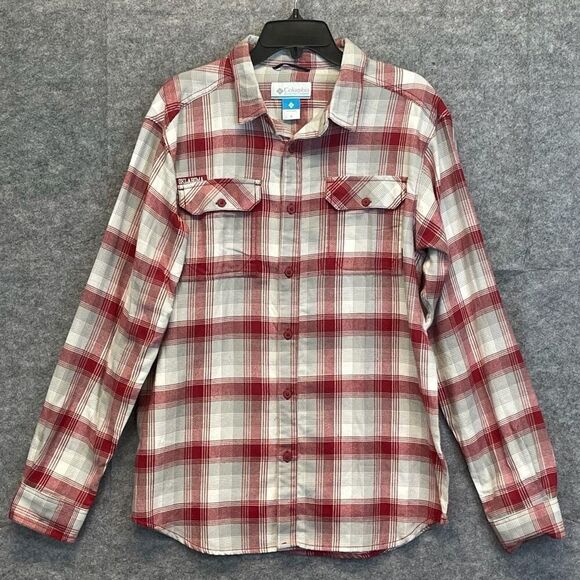 COLUMBIA Shirt Men’s Medium Red Plaid Flannel University of Oklahoma Button-Up - Picture 1 of 13
